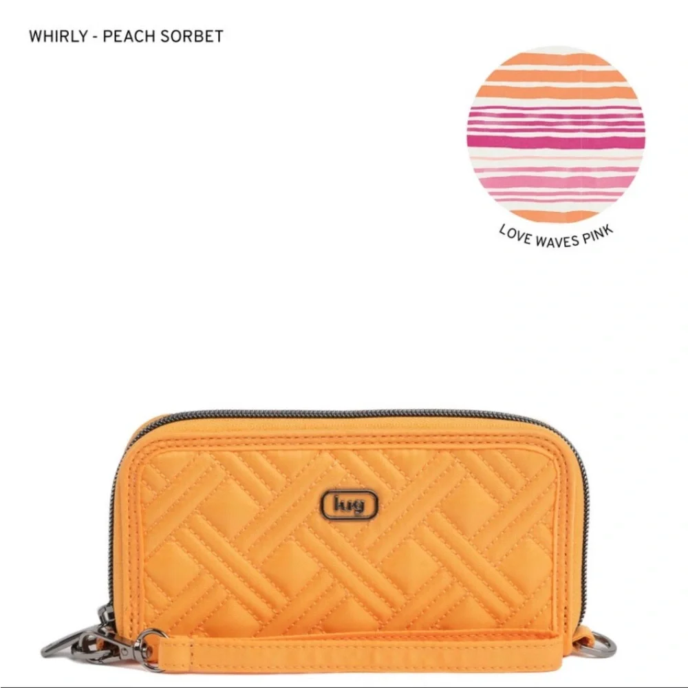combo:Whirly RFID Wristlet Wallet; Heart inšPeach Sorbet & 1.5in crossbody strap - Picture 3 of 9